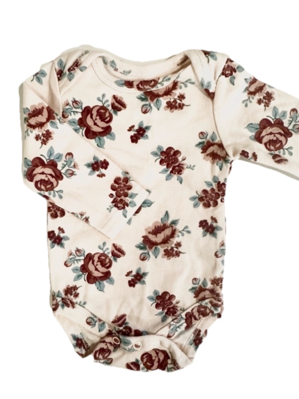 Kyle & Deena Cream Floral Long-Sleeve Baby One-Piece Bodysuit - Rose Print
